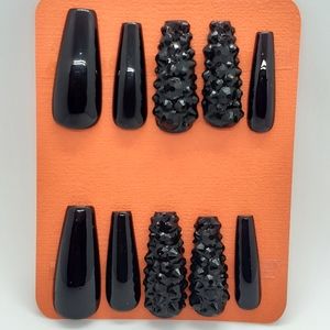 XXL All Black Rhinestone Press on Nails